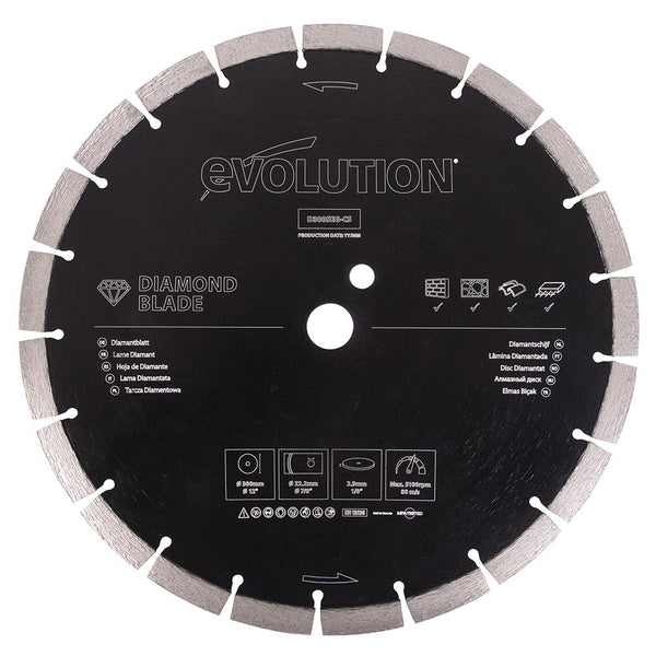 Evolution 300mm Segmented Edge, 22.2mm Bore, Concrete, Stone, Brick Cutting Diamond Blade - Evolution Power Tools UK