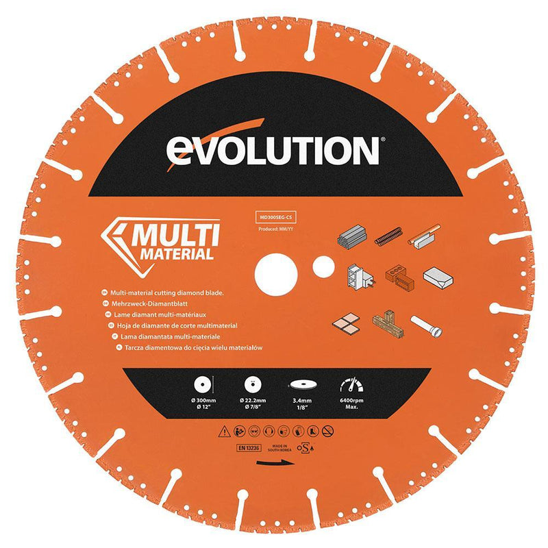 Evolution 300mm Segmented Edge, 22.2mm Bore, Multi-Purpose, Metal Cutting Diamond blade - Evolution Power Tools UK