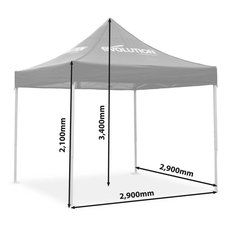 Evolution 3x3m All-Weather Pop-up Gazebo Workspace (Frame & Black Canopy with Evolution Logo) - Evolution Power Tools UK