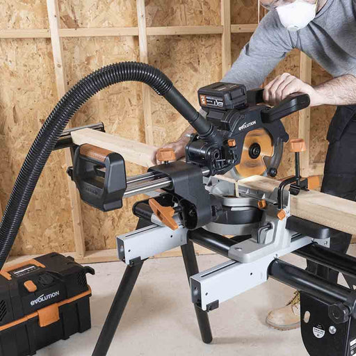 Evolution Cordless 18v EXT Li-Ion R185SMS-Li Sliding Mitre Saw & Mitre Stand Bundle - Evolution Power Tools UK