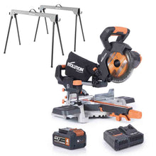 Evolution Cordless R185SMS-Li 185mm Sliding Mitre Saw & Saw Horse Bundle