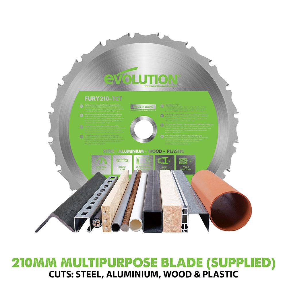 Evolution F210CMS 210mm Compound Mitre Saw With TCT Multi-Material Cutting Blade (230v)(Refurbished - Like New)