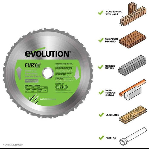 Evolution Fury 255mm Multi-Material Cutting 24T Blade (Cosmetic Defects) - Evolution Power Tools UK