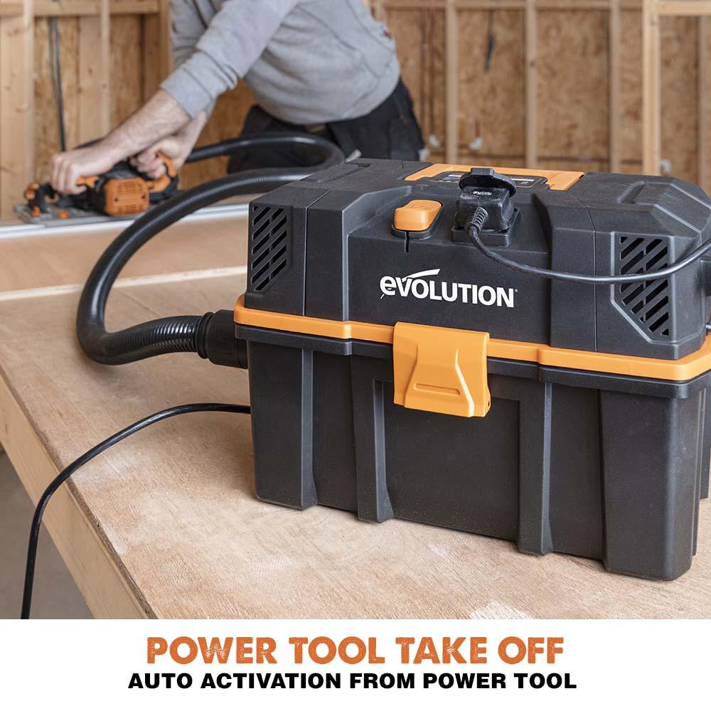 Evolution R15VAC 1000 Watt 15L Wet & Dry Workshop Vacuum Cleaner Dust Extractor With 1700W Power Take-off_Refurbished Grade-B