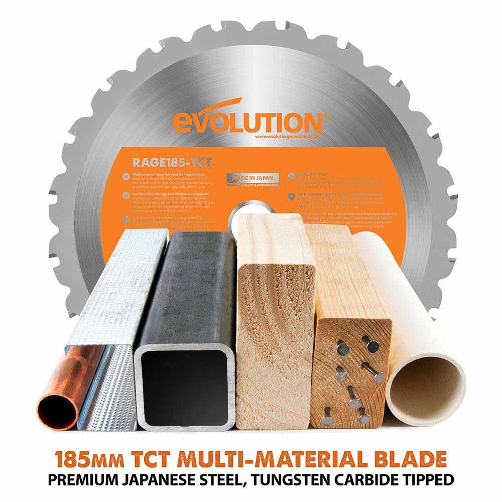 Evolution R185CCSX 185mm Circular Saw with 1020mm 3-piece Mini Track and TCT Multi-Material Cutting Blade