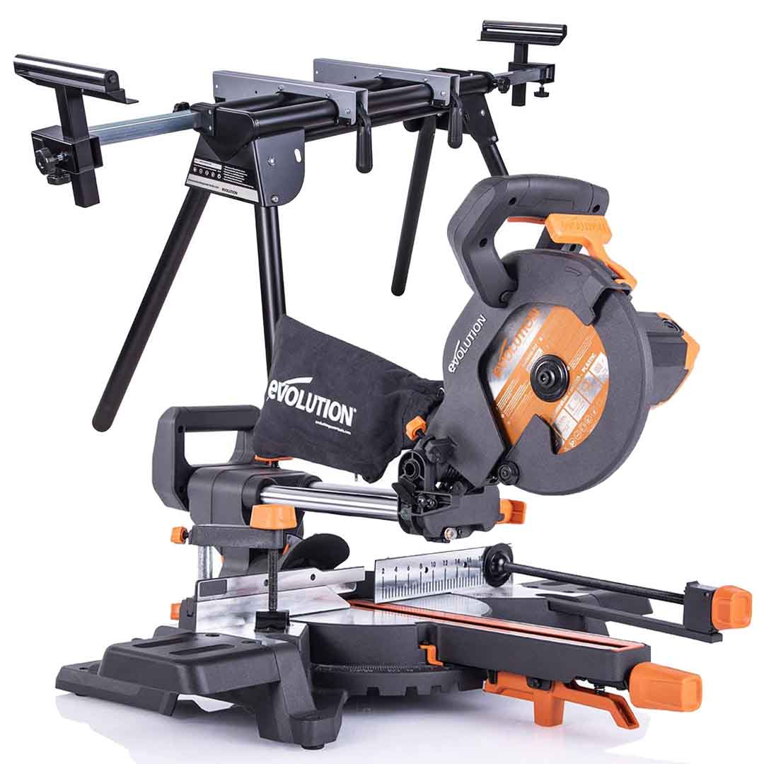 Evolution R185SMS+ 185mm Sliding Compound Mitre Saw With TCT Multi-Material Cutting Blade (230V)