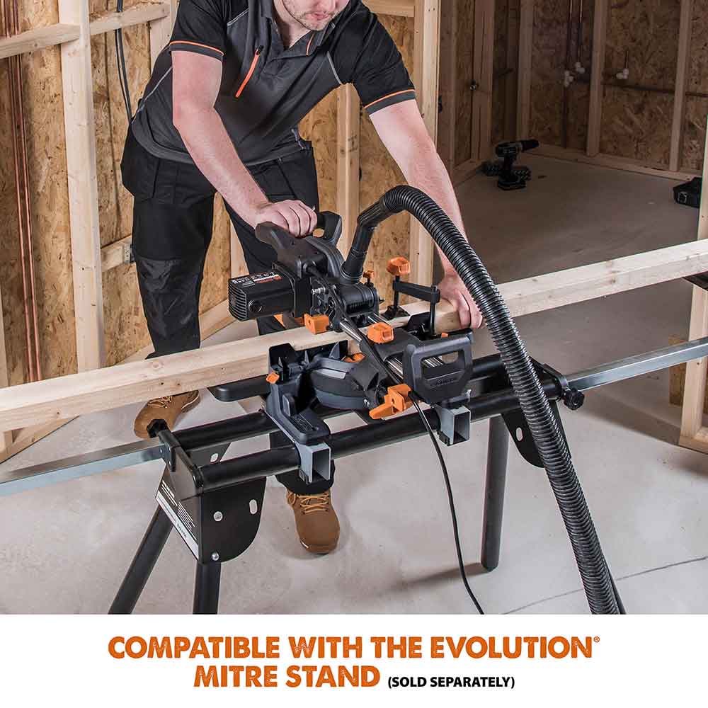 Evolution R185SMS+ 185mm Sliding Mitre Saw & Stand Bundle