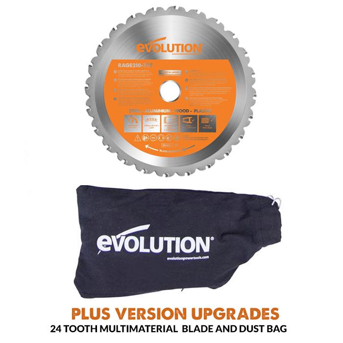 Evolution R210CMS+ 210mm 1200w Compound Mitre Saw With TCT Multi-Material Cutting Blade