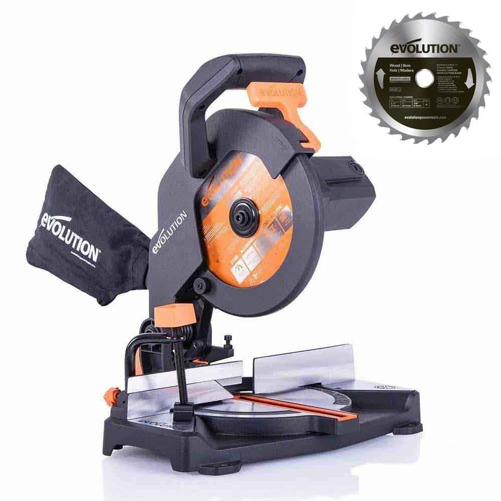 Evolution R210CMS+ Compound Mitre Saw With Extra Wood Blade Bundle