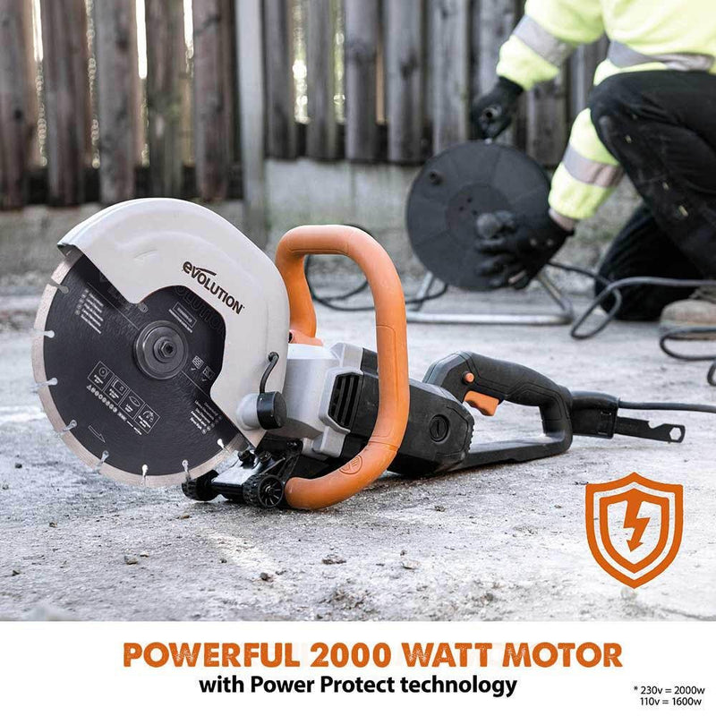 Evolution R255DCT 255mm 10" Electric Disc Cutter Concrete Saw with Diamond Blade - Evolution Power Tools UK