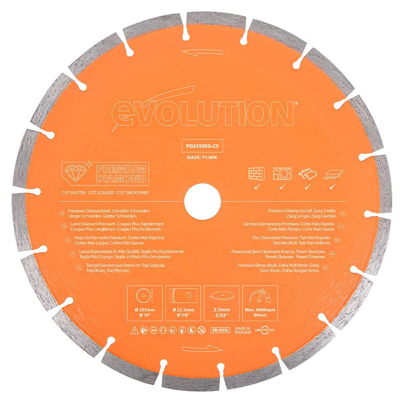Evolution R255DCT Diamond Disc Cutter Blade Variety Pack 22.2mm Bore - Evolution Power Tools UK