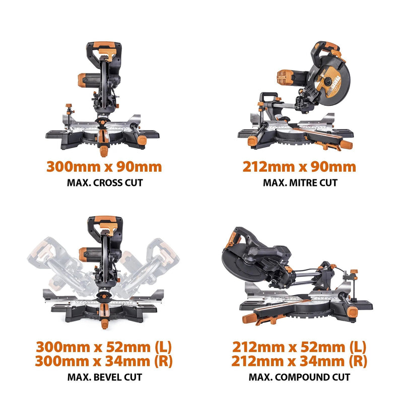 Evolution R255SMS-DB+ 255mm Double Bevel Sliding Mitre Saw With 28T TCT Multi-Material Cutting Blade (refurbished By Evolution - B-Stock) - Evolution Power Tools UK