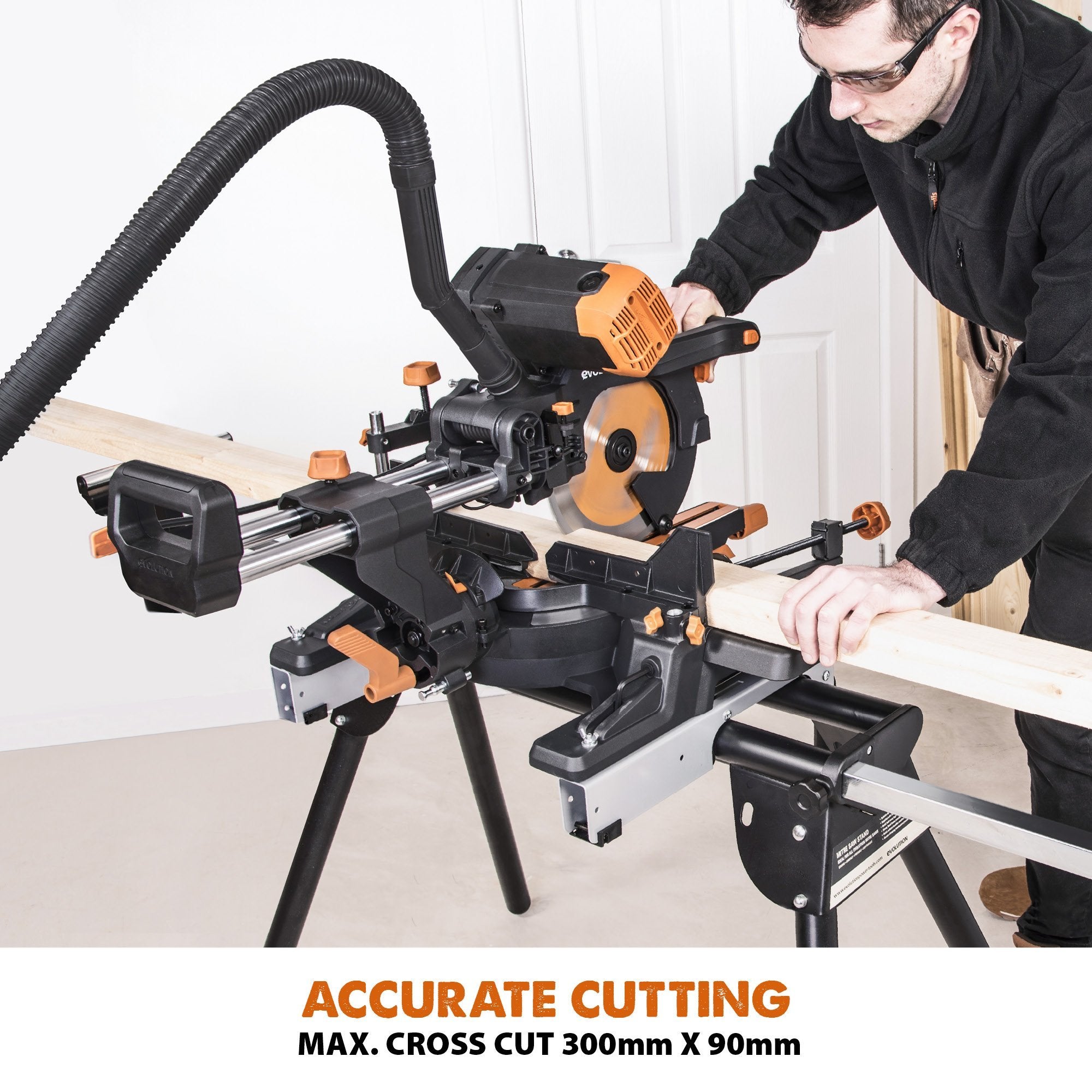 Evolution R255SMS-DB+ 255mm Double Bevel Sliding Mitre Saw With 28T TCT Multi-Material Cutting Blade