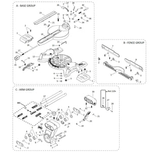 Evolution R255SMS-DB Spare Parts (Neck, Rails, Base)