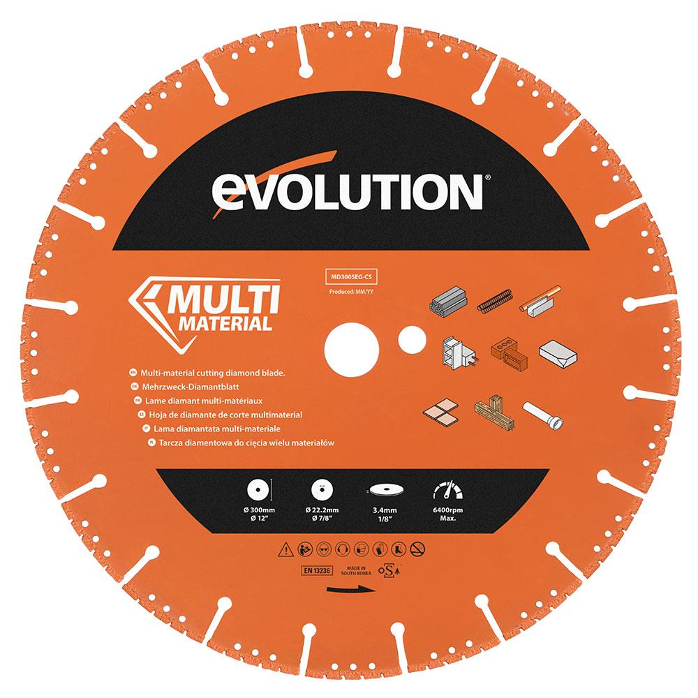 Evolution R300DCT Electric Disc Cutter, 300mm Diamond Blade Variety Pack 22.2mm Bore