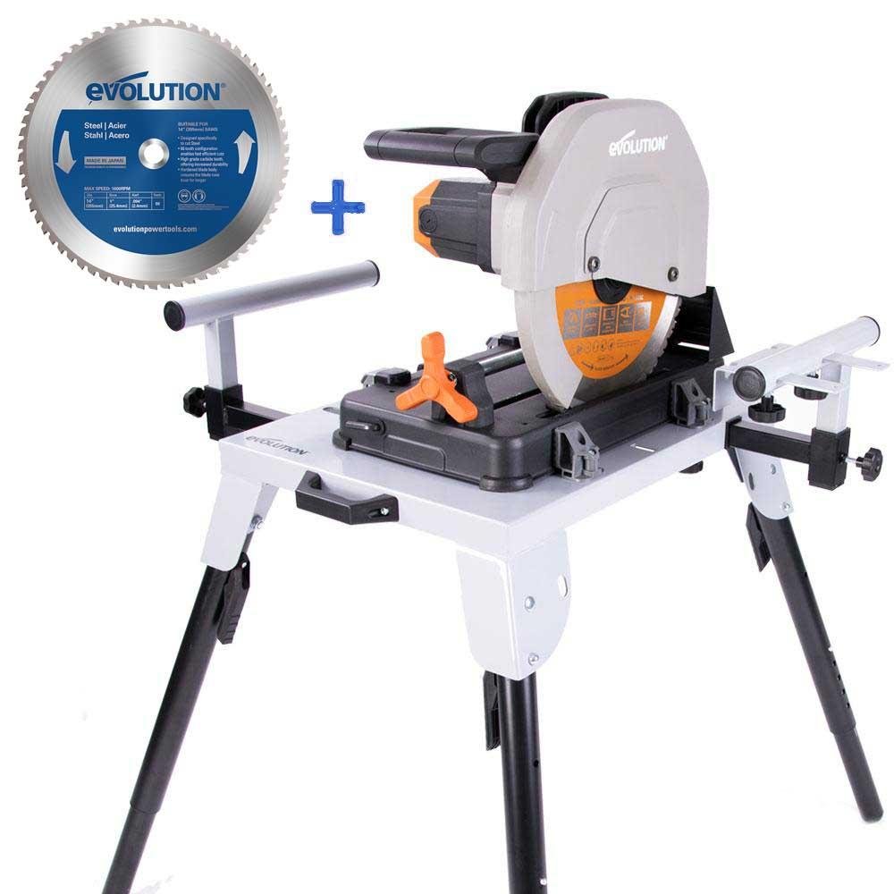 Evolution R355CPS 355mm Chop Saw + Extra 355mm Blade + Chop Saw Stand Bundle