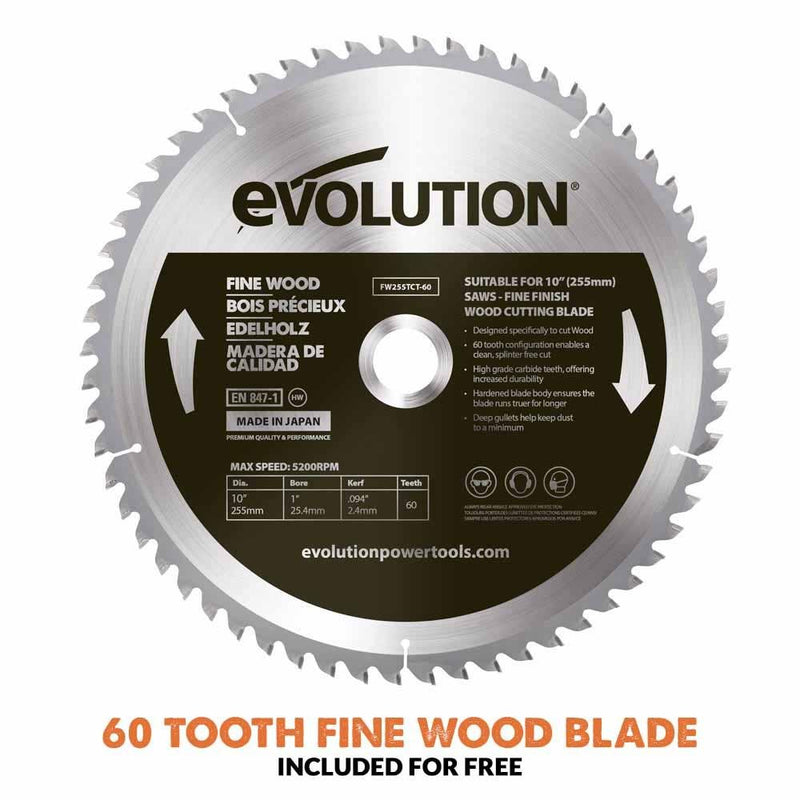 Evolution RAGE5-S 255mm Table Saw With 28T Multi-Material & 60T Fine Wood Blade Bundle - Evolution Power Tools UK