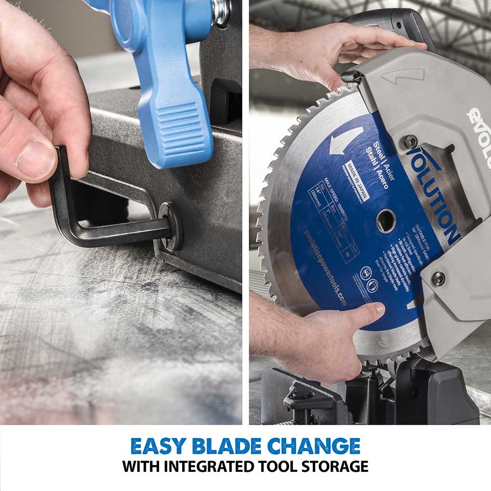 Evolution S355CPS 355mm Metal Cutting Chop Saw+ Extra Blade + Chop Saw Stand Bundle