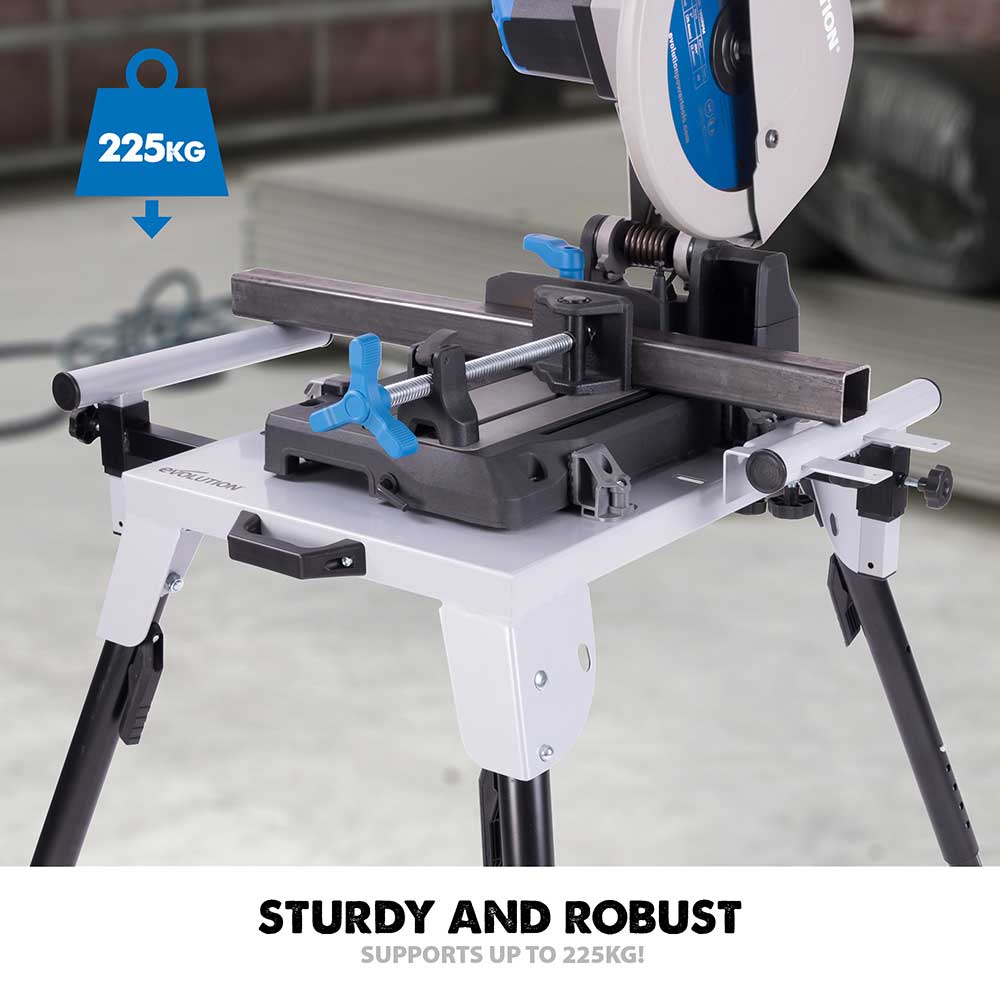 Evolution S355CPS 355mm Metal Cutting Chop Saw+ Extra Blade + Chop Saw Stand Bundle