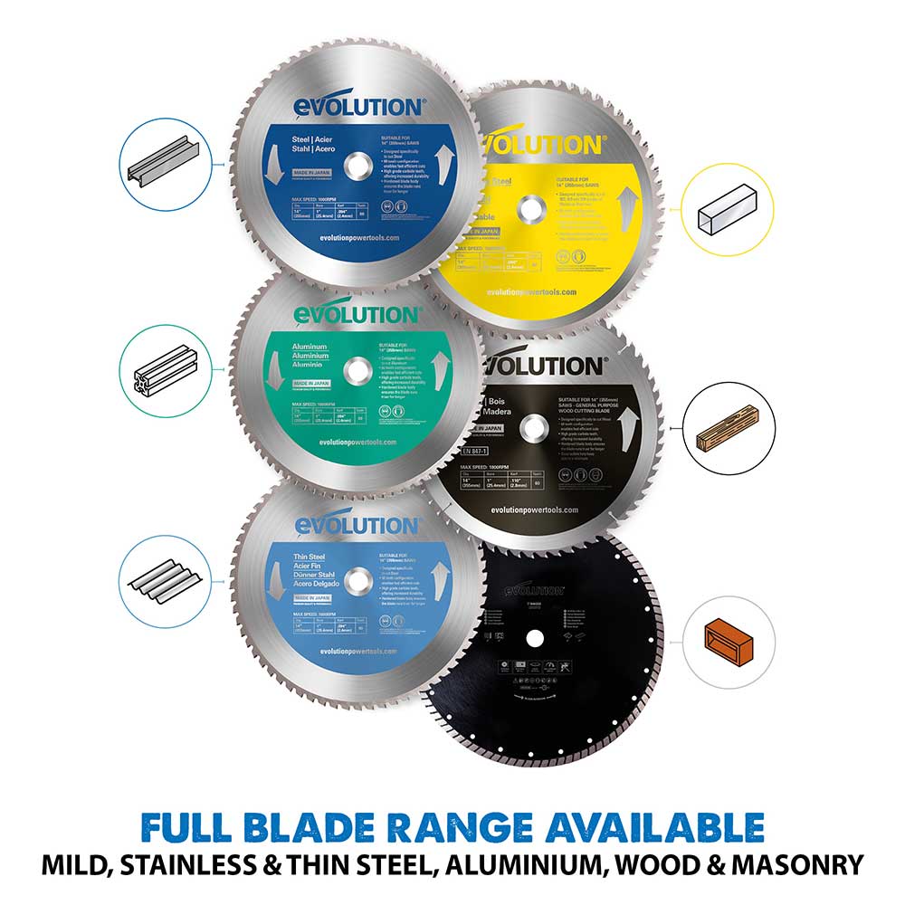 Evolution S355CPS 355mm Metal Cutting Chop Saw and Chop Saw Stand Bundle