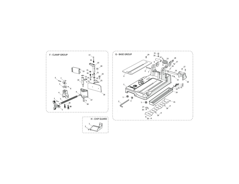 Evolution S355CPS Spare Parts (Base Section) - Evolution Power Tools UK