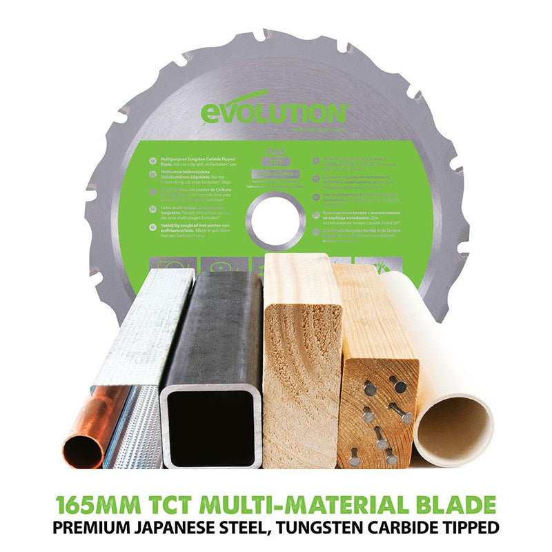 Evolution F165CCSL - 165mm Circular Saw with TCT Multi-Material Cutting Blade (230v) - Evolution Power Tools UK
