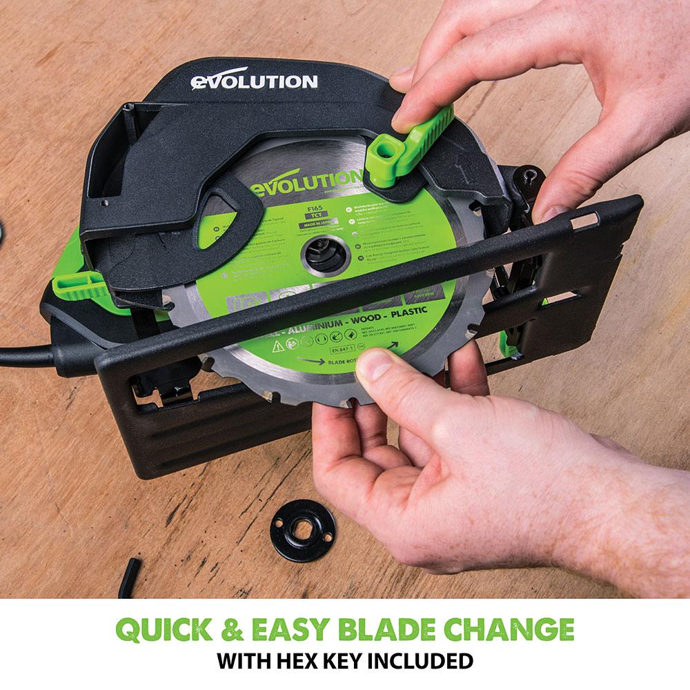 Evolution F165CCSL - 165mm Circular Saw with TCT Multi-Material Cutting Blade (230v)