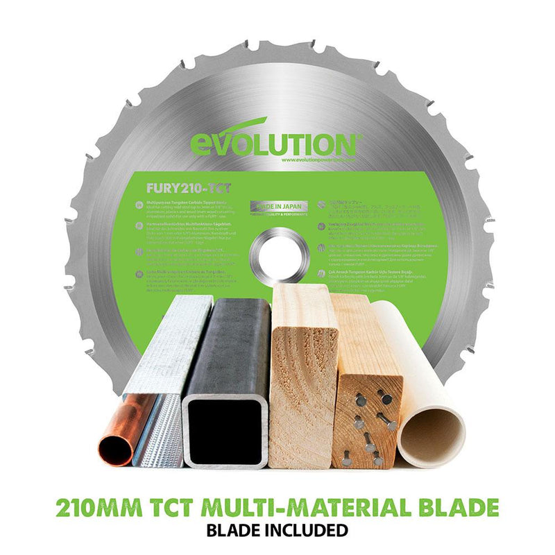 Evolution F210SMS 210mm Sliding Mitre Saw With TCT Multi-Material Cutting Blade (230v) - Evolution Power Tools UK