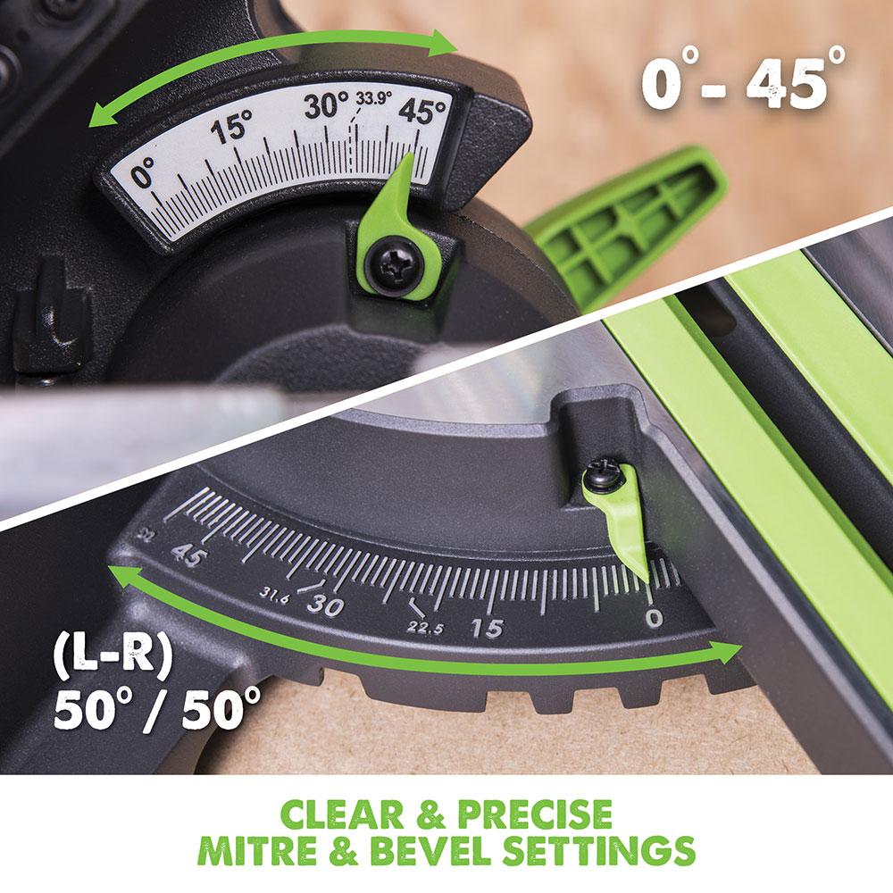 Evolution F255SMS 255mm Sliding Compound Mitre Saw With TCT Multi-Material Cutting Blade (230v)