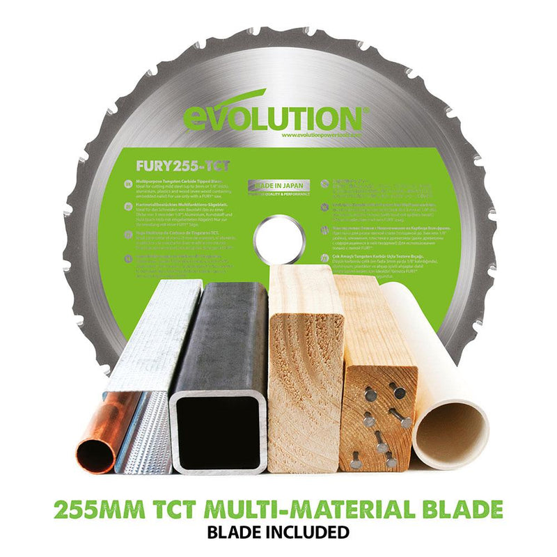 Evolution F255SMS 255mm Sliding Mitre Saw With TCT Multi-Material Cutting Blade (230v) - Evolution Power Tools UK