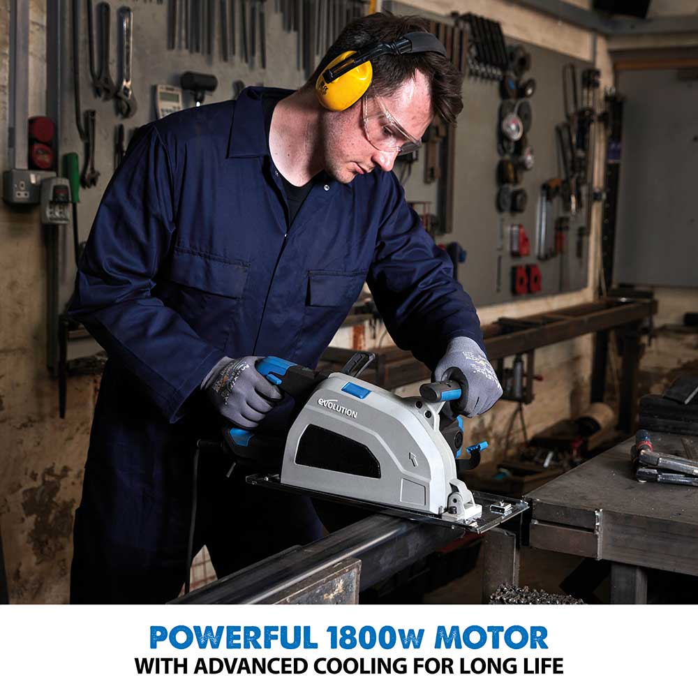Evolution S210CCS 210mm Heavy Duty Metal Cutting Circular Saw & 2.8m 2-Piece Track Kit Bundle
