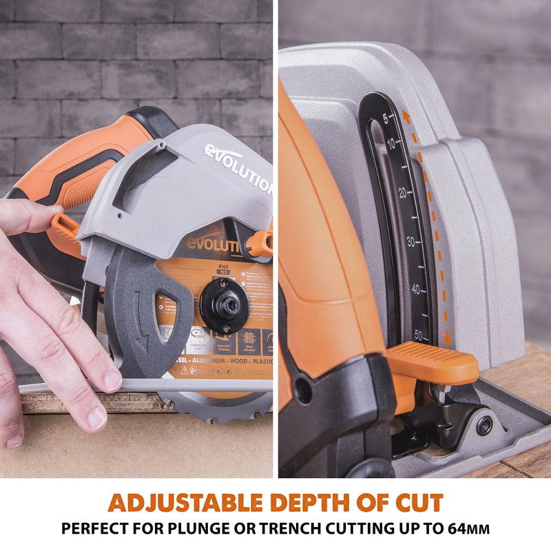 Evolution R165CCSL 165mm Circular Saw with TCT Multi-Material Cutting Blade - Evolution Power Tools UK