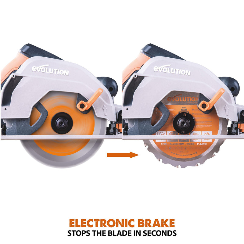 Evolution R165CCSL 165mm Circular Saw with TCT Multi-Material Cutting Blade - Evolution Power Tools UK