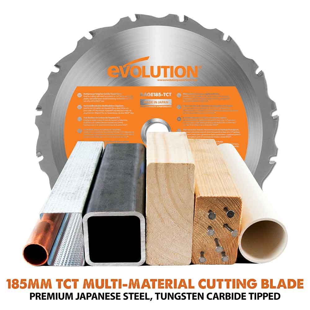 Evolution R185CCSL 185mm Circular Saw with TCT Multi-Material Cutting Blade