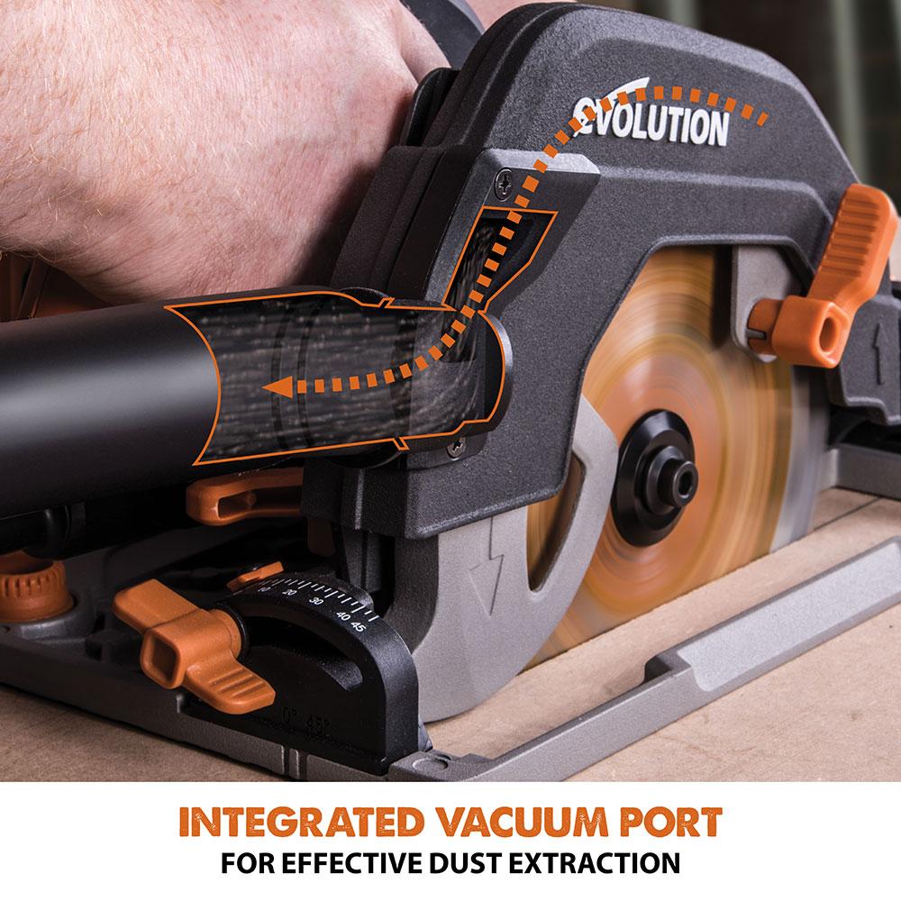 Evolution R185CCSX 185mm Circular Saw with 1020mm 3-piece Mini Track and TCT Multi-Material Cutting Blade