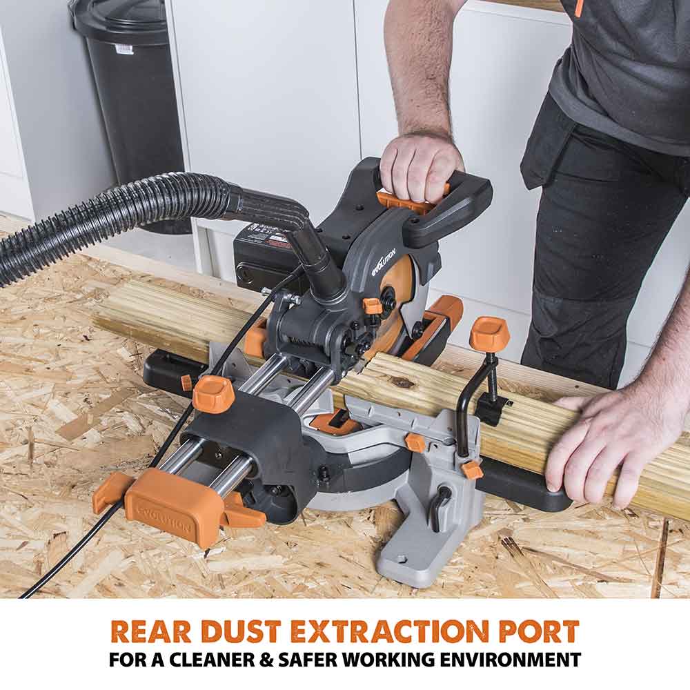 Evolution R185SMS 185mm Sliding Mitre Saw With TCT Multi-Material Cutting Blade