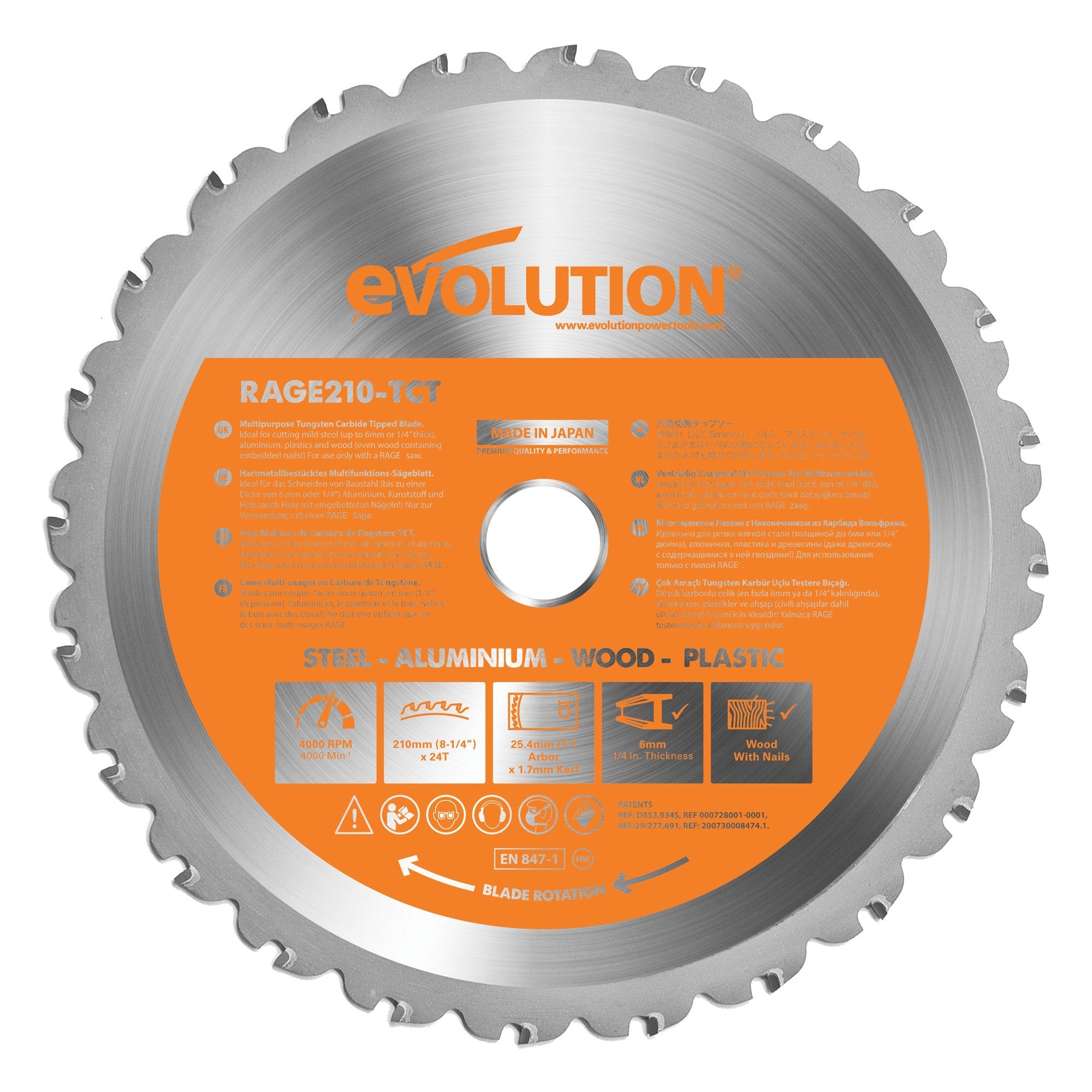 Evolution R210CMS+ 210mm 1200w Compound Mitre Saw With TCT Multi-Material Cutting Blade