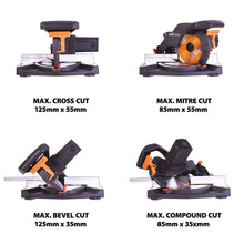 Evolution R210CMS+ 210mm 1200w Compound Mitre Saw With TCT Multi-Material Cutting Blade (Refurbished - Like New)