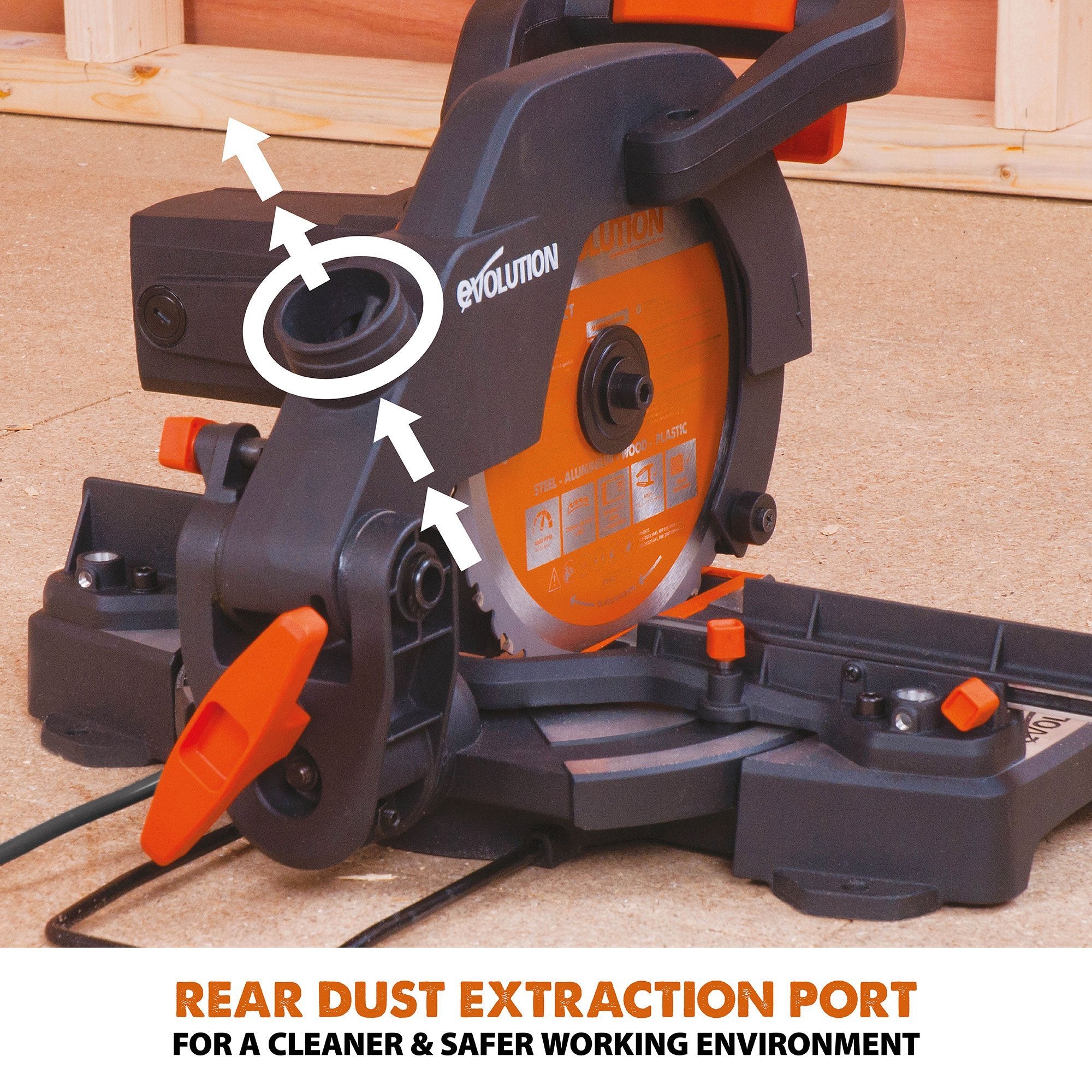 Evolution R210CMS+ 210mm 1200w Compound Mitre Saw With TCT Multi-Material Cutting Blade (Refurbished - Like New)