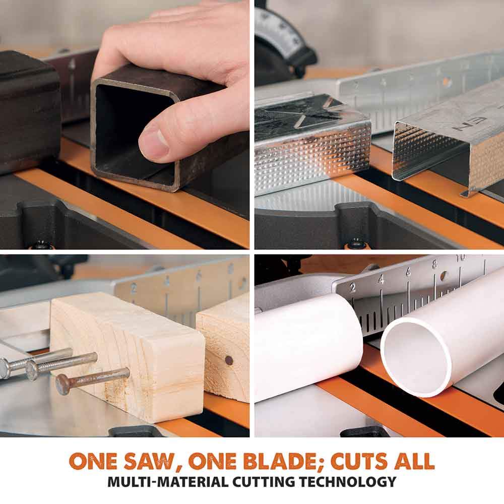 Evolution R210SMS 210mm Sliding Mitre Saw With TCT Multi-Material Cutting Blade