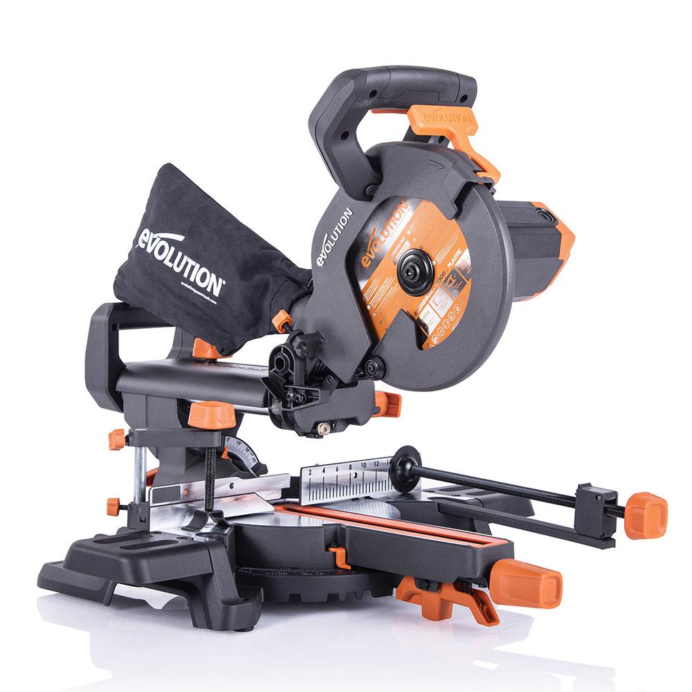 Evolution R210SMS+ 210mm Sliding Mitre Saw With TCT Multi-Material Cutting Blade (Refurbished - Fair Condition)