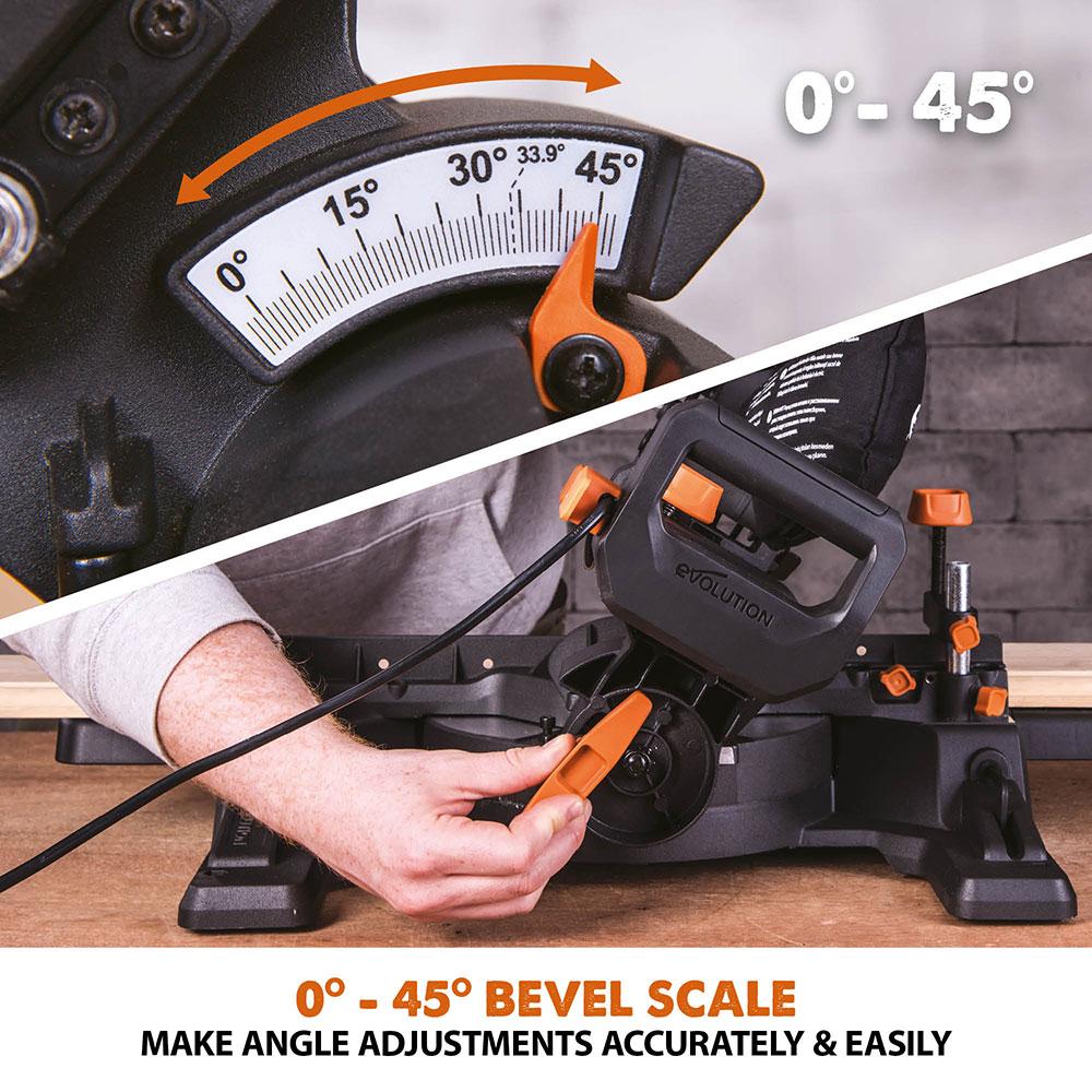 Evolution R210SMS-300+ 210mm Sliding Compound Mitre Saw With TCT Multi-Material Cutting Blade