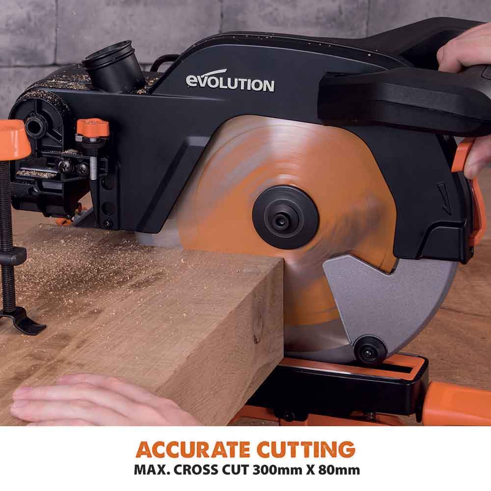 Evolution R255SMS 255mm Sliding Mitre Saw With TCT Multi-Material Cutt ...