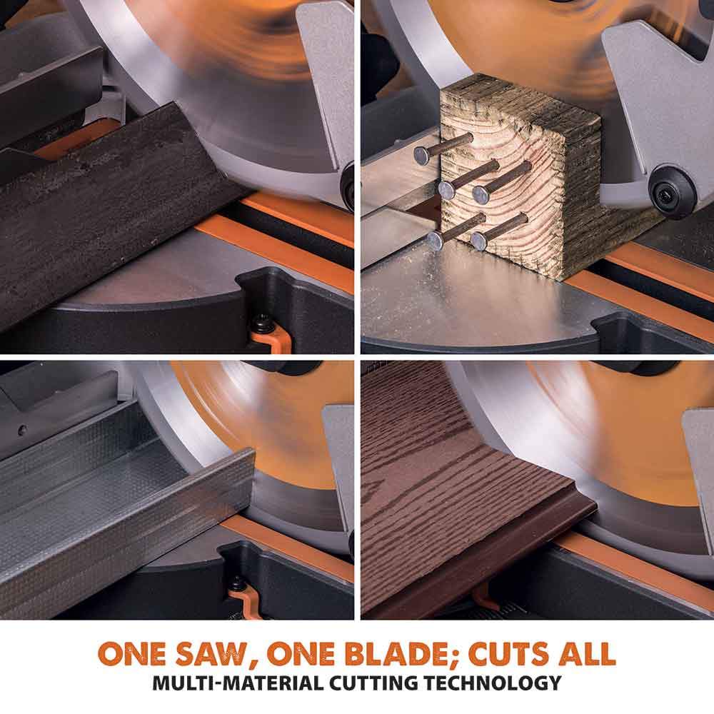Evolution R255SMS 255mm Sliding Mitre Saw With TCT Multi-Material Cutting Blade