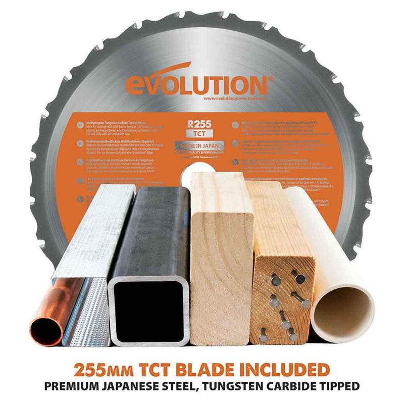 Evolution R255SMS 255mm Sliding Mitre Saw With TCT Multi-Material Cutting Blade - Evolution Power Tools UK
