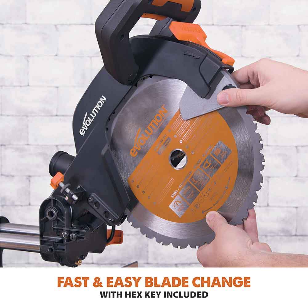 Evolution R255SMS 255mm Sliding Mitre Saw With TCT Multi-Material Cutting Blade