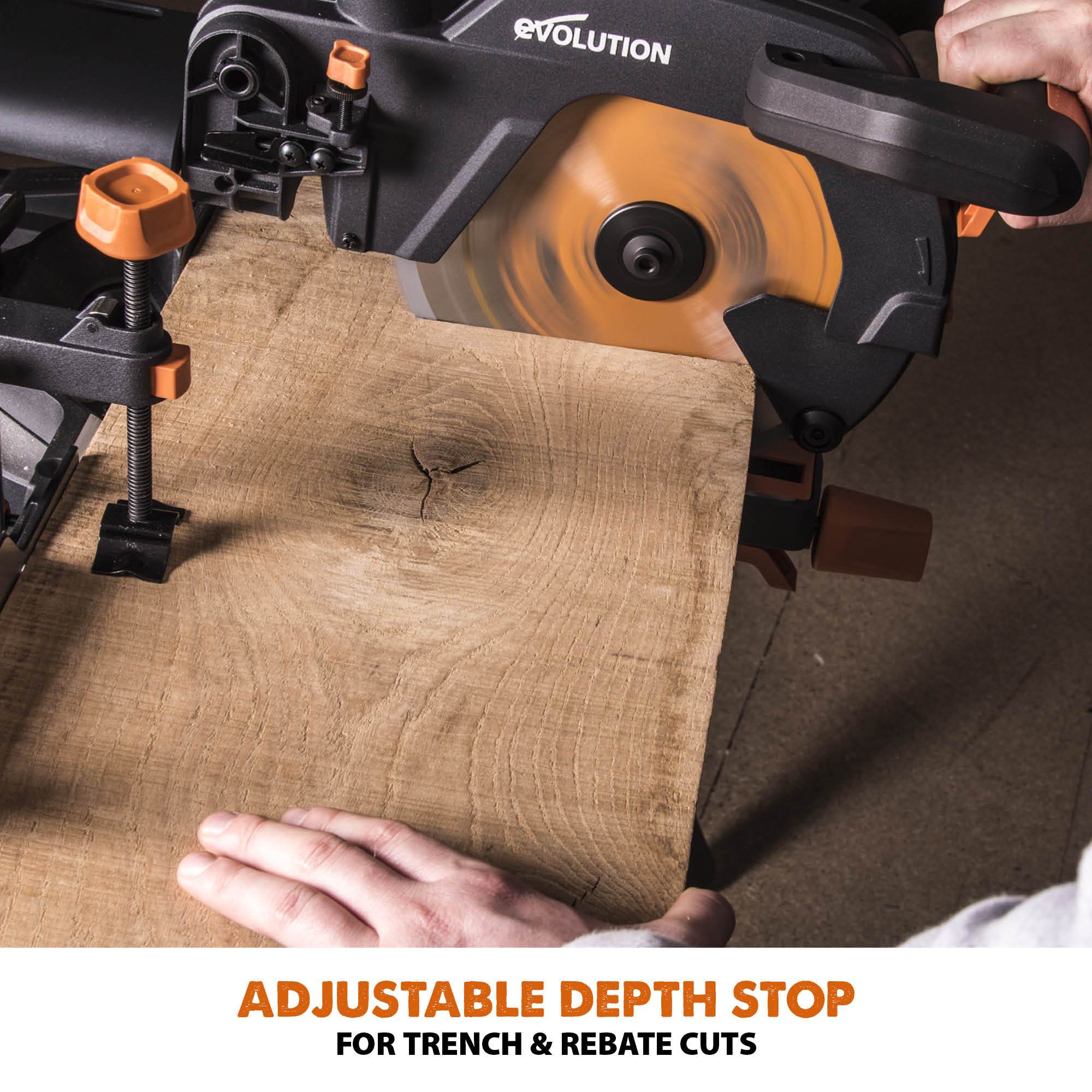 Evolution R255SMS+ 255mm Sliding Compound Mitre Saw With TCT Multi-Material Cutting Blade