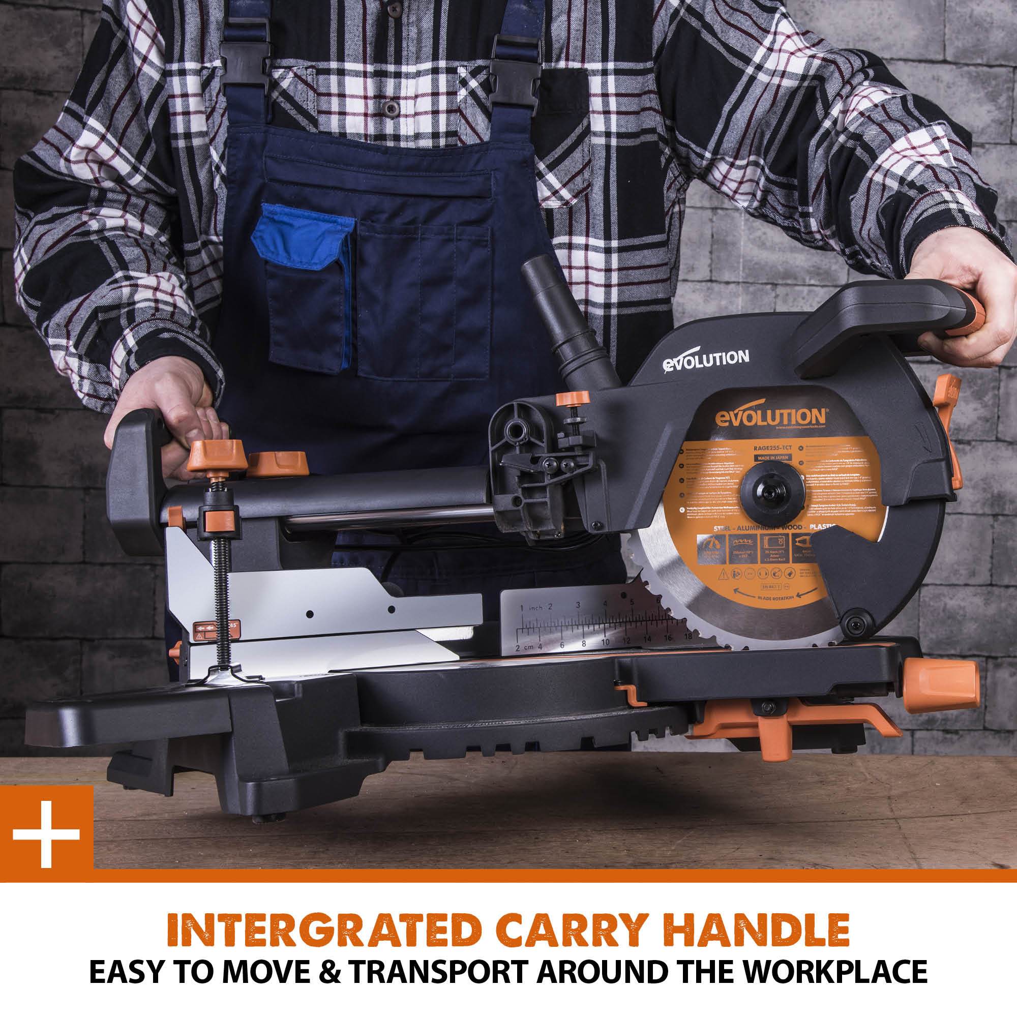 Evolution R255SMS+ 255mm Sliding Mitre Saw With TCT Multi-Material Cutting Blade (Refurbished - Like New)