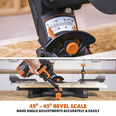 Evolution R255SMS-DB+ 255mm Double Bevel Mitre Saw & XL Rolling Stand Bundle
