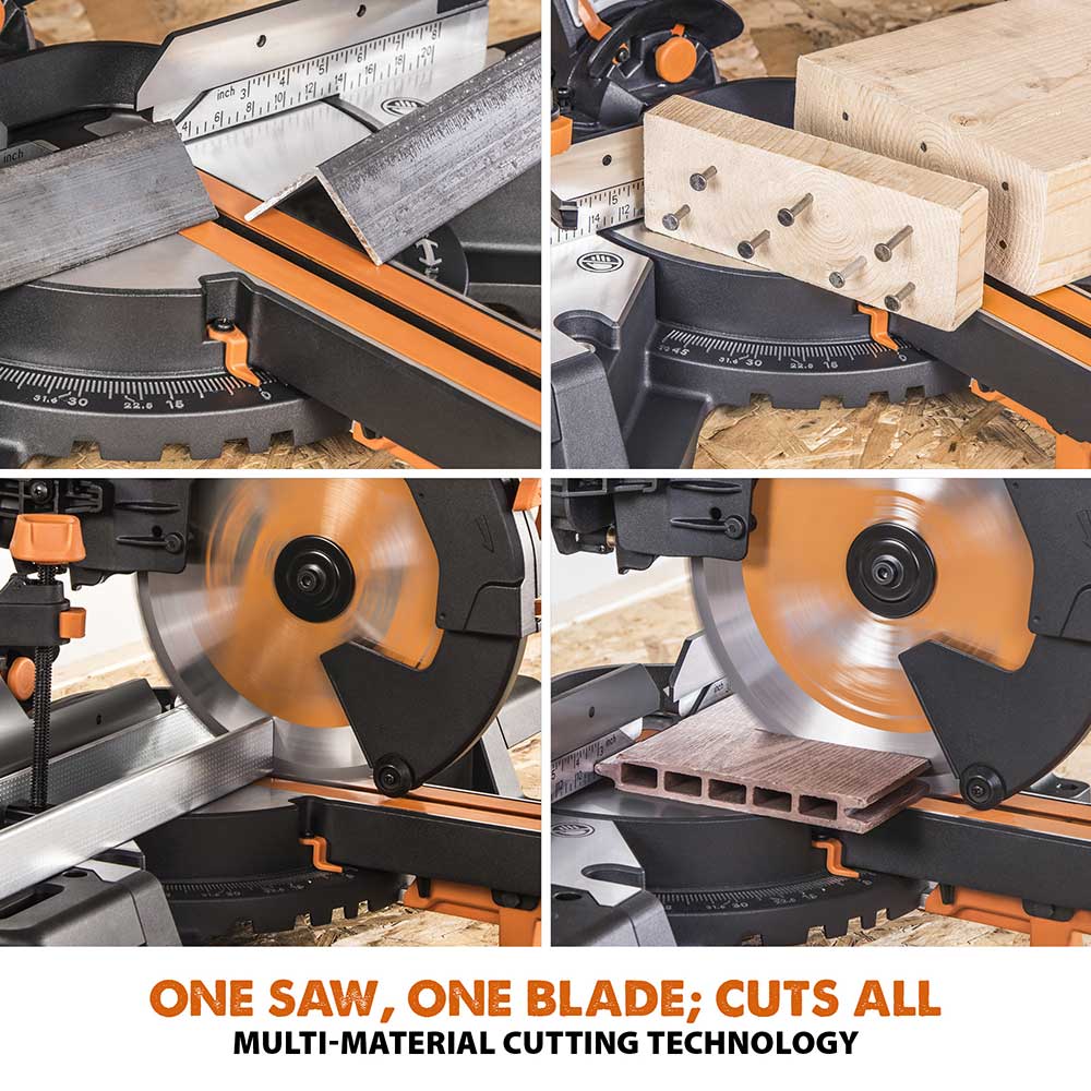 Evolution R255SMS-DB+ 255mm Double Bevel Mitre Saw & XL Rolling Stand Bundle